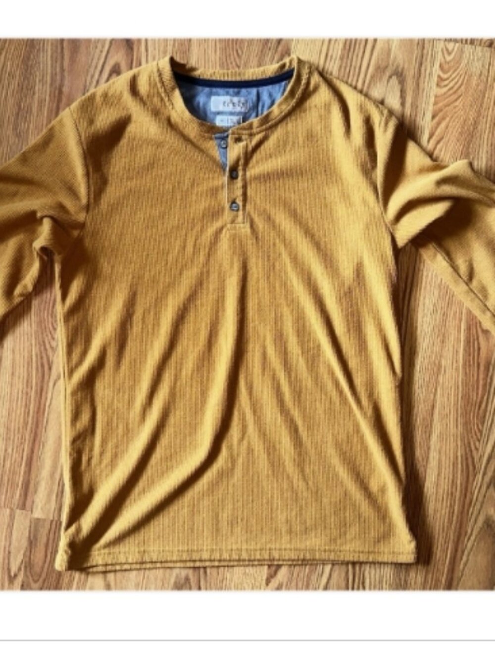 👕 Truly Waffle Knit Henley Shirt Mustard Yellow Medium Slim Fit